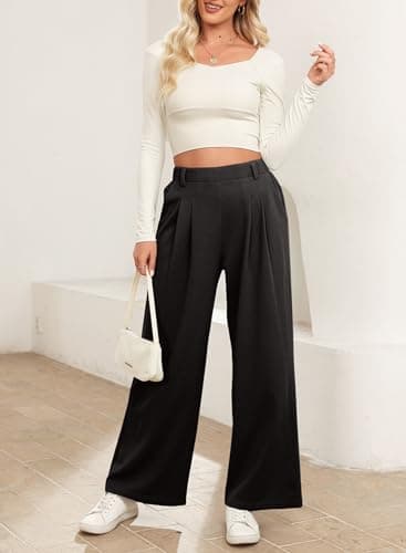 EVALESS Women's High Waisted Wide Leg Waffle Knit Palazzo Pants with Pockets