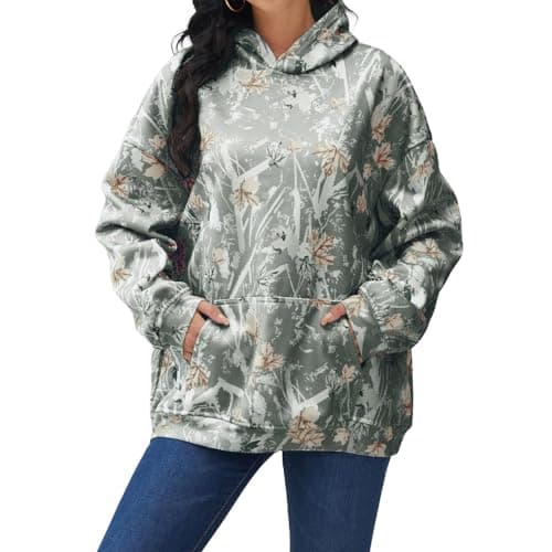 Stylish Maple Leaf Printed Camo Hoodie for Women