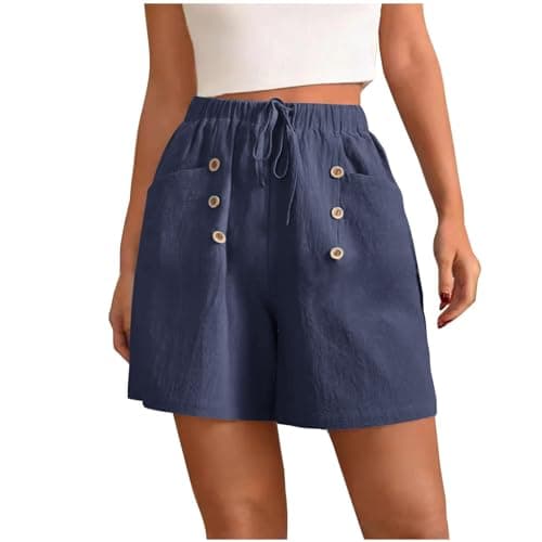 Sktremeuru Women's Casual Cotton Linen Bermuda Shorts with Pocket