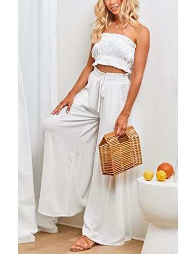 Hooever Women's Wide Leg Flowy Palazzo Pants with Drawstring Waist