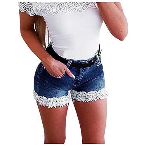 Women's Stretchy Mid Rise Ripped Denim Shorts
