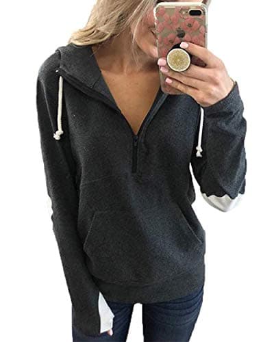 Barlver Women's Casual Color Block Long Sleeve Hoodies with Pocket