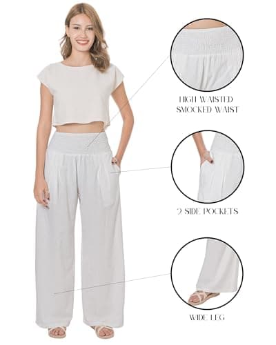 LOFBAZ Women's Summer High-Waisted Flowy Linen Palazzo Pants with Pockets