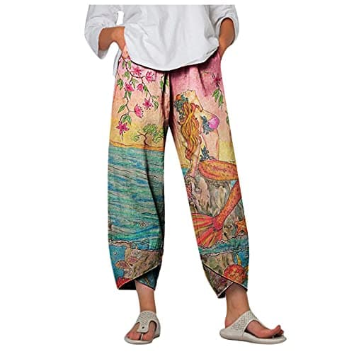 Casual Women's Cotton Linen Capri Pants with Pockets