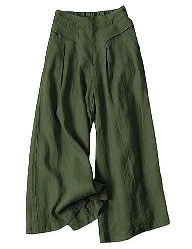 Bianstore Women's Culottes Linen Wide Leg Pants with Pockets