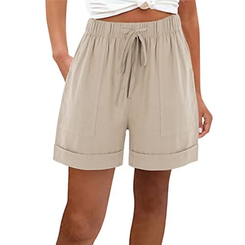 Yxzogd Cotton Linen Shorts for Women Loose Summer Pants with Pockets