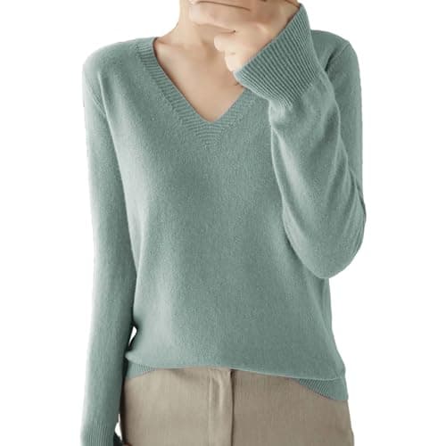 Soft V-Neck Wool Blend Sweater for Women Fall Fashion Tops