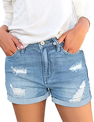 Luvamia Women's High-Waisted Ripped Denim Shorts