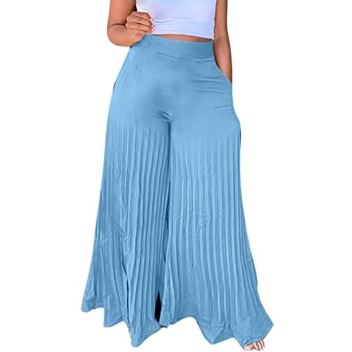Yxzogd Women's Stretchy Chiffon Palazzo Pants Summer High Waisted Pleated Slacks