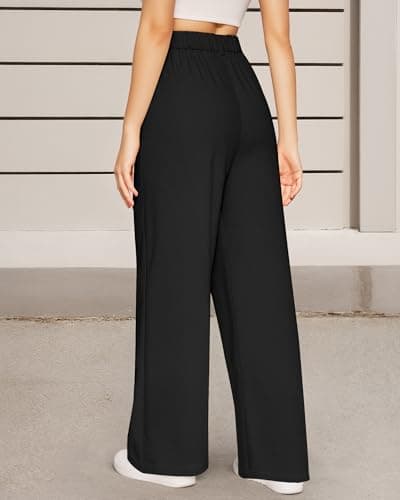 CLOZOZ Women's High Waist Wide Leg Faux Front Waffle Knit Pants