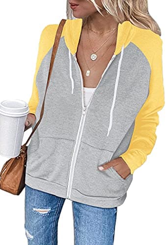 Ezbelle Women's Color Block Zip-Up Hoodie Sweatshirt with Pockets