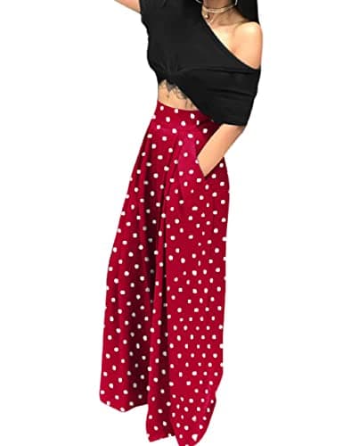 Adilaca Women's Wide Leg Pants - Flowy High Waisted Casual Palazzo
