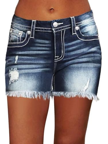 Flamingals Raw Hem Mid-Waist Stretchy Jean Shorts for Women