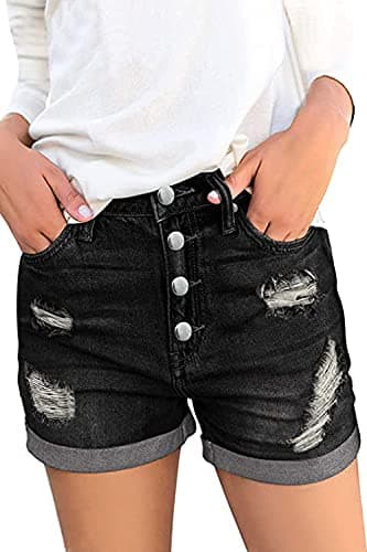 Necooer Women's Casual Mid-Waist Stretch Denim Shorts