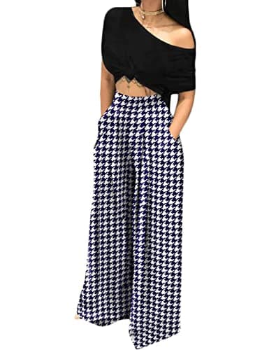 Adilaca Women's Wide Leg Pants - Flowy High Waisted Casual Palazzo