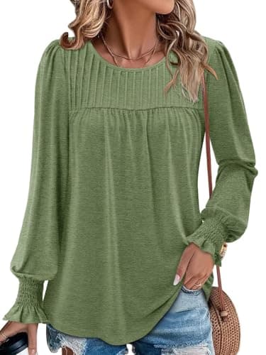 Angerella Comfy Long Sleeve Crew Neck Fall Blouses for Women