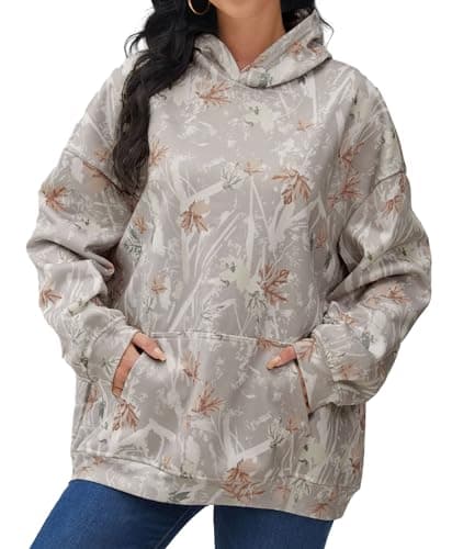 Eutten Womens Camo Hoodies Maple Leaf Print Oversized Fleece Sweatshirt with Pocket