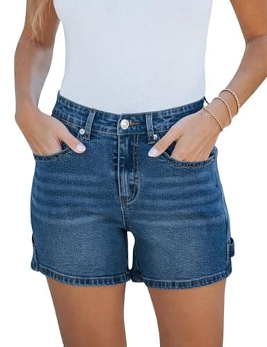 FEKOAFE 2025 Women's Summer Mid/High-Waisted Ripped Denim Shorts