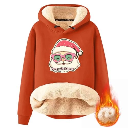 FlekmanArt Thick Warm Sherpa Fleece Pullover Hoodies with Christmas Print