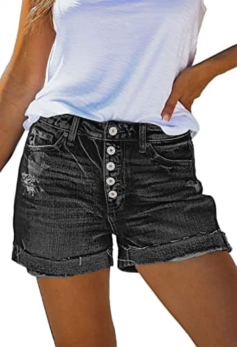 HUUSA Women's High-Waist Ripped Denim Shorts Casual Jeans with Pockets