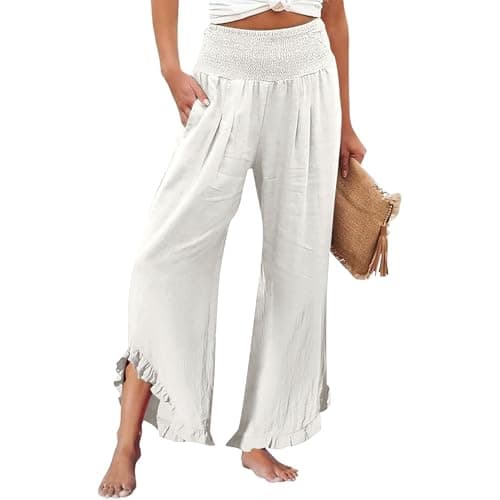 GOKKILRW Women's Lightweight Boho Linen High Waist Flowy Palazzo Pants