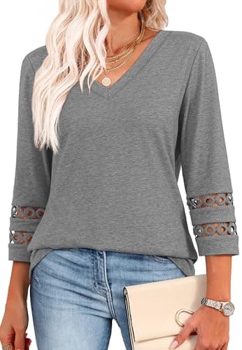 XIEERDUO Women's Trendy V-Neck Casual Tops Summer Clothes