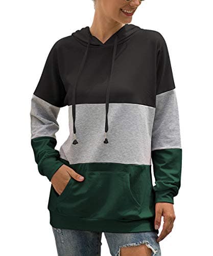 Barlver Women's Casual Color Block Long Sleeve Hoodies with Pocket