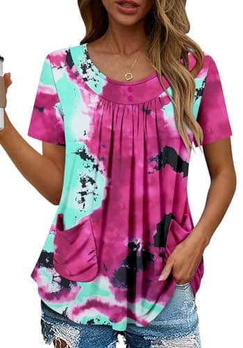 Angerella Women's Flirty Summer Pleated Floral Tunic Top S-3XL