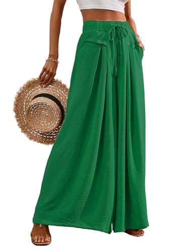 CORSKI Flowy Wide Leg Palazzo Pants for Women Elastic Waist Casual Summer