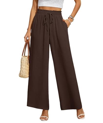 CZYINXIAN Women's Wide Leg Casual Pants with Adjustable Elastic Waist and Pockets