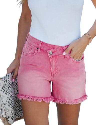 Luvamia Women's Low Waisted Trendy Denim Shorts Casual Summer Raw Hem