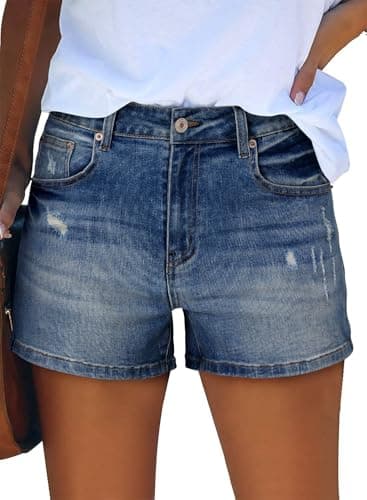 CHICZONE Women's Ripped Mid-High Waisted Denim Shorts