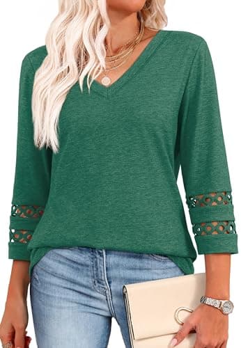 XIEERDUO Women's Trendy V-Neck Casual Tops Summer Clothes