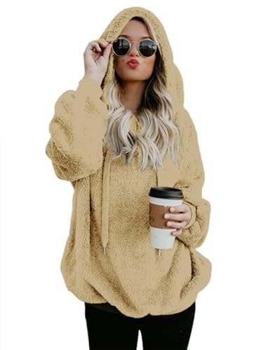 Romanstii Women's Casual Double Fuzzy Sweatshirt Hoodie Outwear S-XXL