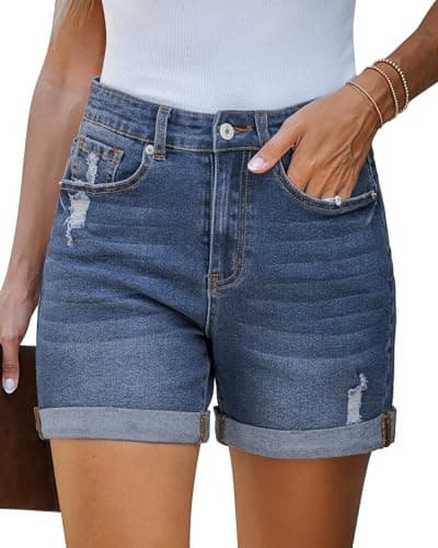 LookbookStore Women's Stretchy High-Waisted Ripped Denim Shorts
