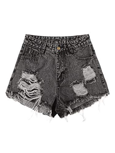 WDIRARA Women's High-Waisted Raw Hem Distressed Casual Denim Shorts