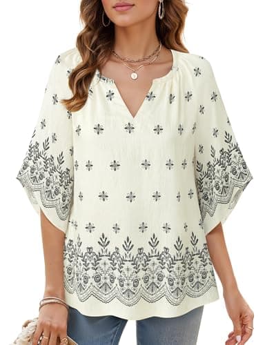 Bebonnie Women's Bohemian 3/4 Sleeve V-Neck Tunic Tops