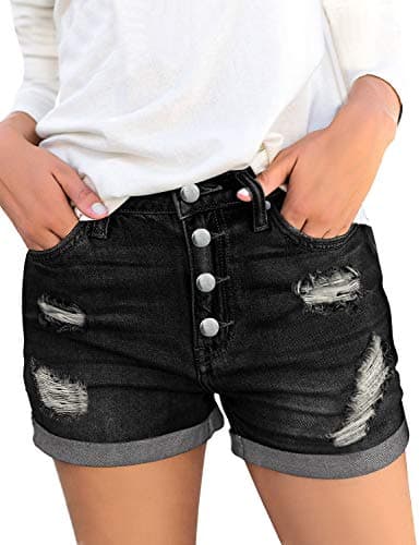 Luvamia Women's High-Waisted Ripped Denim Shorts