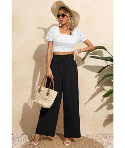CZYINXIAN Women's Wide Leg Casual Pants with Adjustable Elastic Waist and Pockets