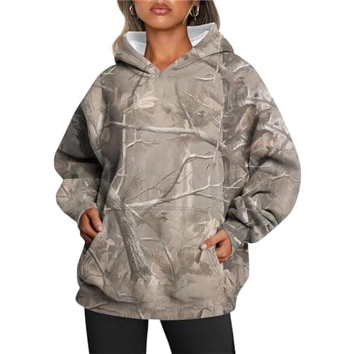 Stylish Maple Leaf Printed Camo Hoodie for Women