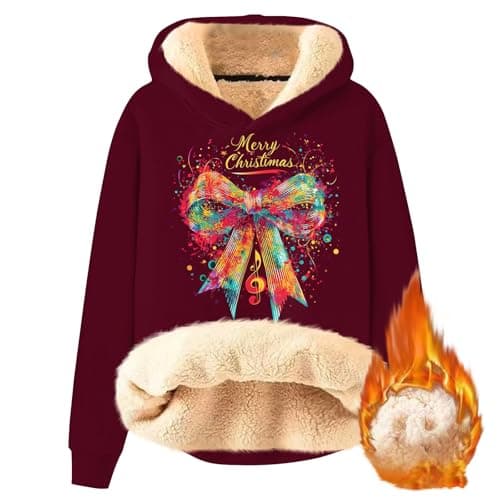 FlekmanArt Thick Warm Sherpa Fleece Pullover Hoodies with Christmas Print