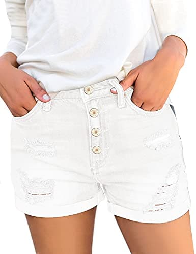 Luvamia Women's High-Waisted Ripped Denim Shorts