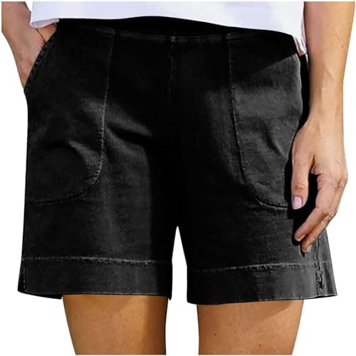 Sktremeuru Women's Casual Elastic Waist Linen Shorts Light and Loose FitSummer Beach Pants with Pocket