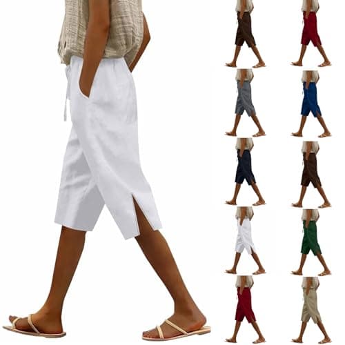 Lightweight Women's Knee-Length Bermuda Shorts in Linen with Pockets