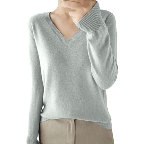 Soft V-Neck Wool Blend Sweater for Women Fall Fashion Tops
