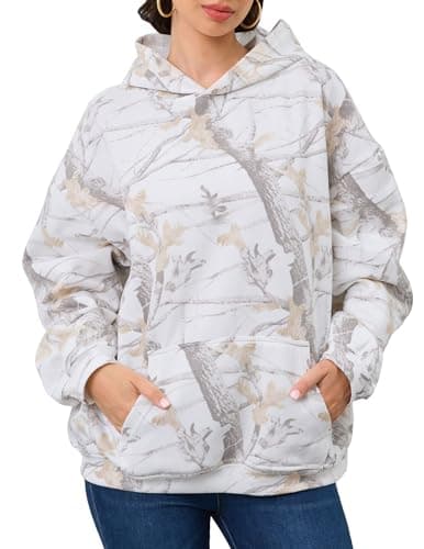 Eutten Womens Camo Hoodies Maple Leaf Print Oversized Fleece Sweatshirt with Pocket