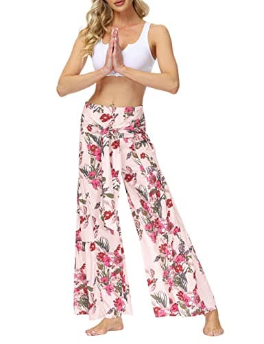 Lrady Women's Boho Printed Wide Leg Palazzo Pants