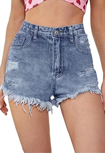 Metietila Women's High-Waisted Ripped Stretch Denim Shorts