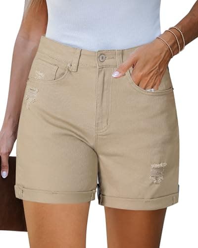 LookbookStore Women's Stretchy High-Waisted Ripped Denim Shorts