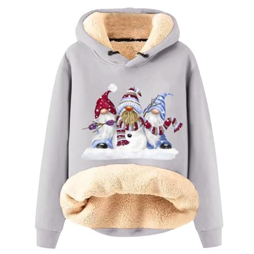 FlekmanArt Warm Sherpa Fleece Hoodie for Women Christmas Print Trendy Sweatshirt